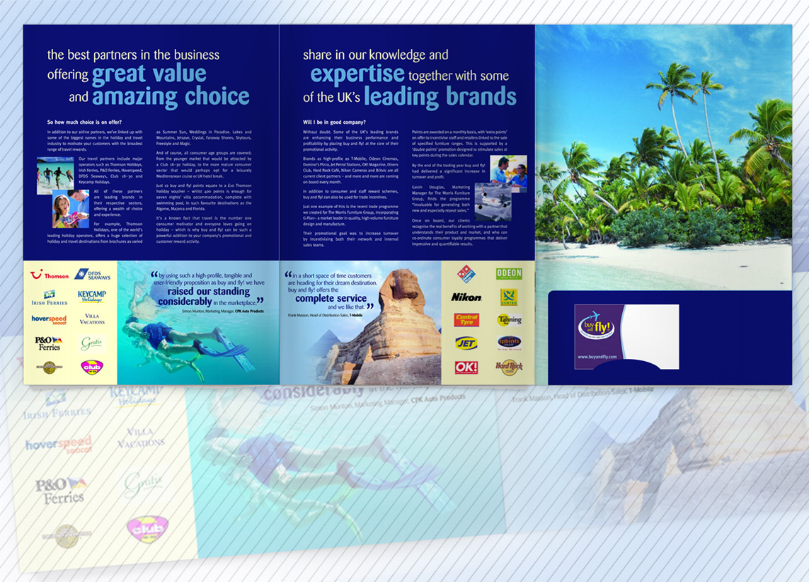 Buy and Fly! corporate brochure inside spread