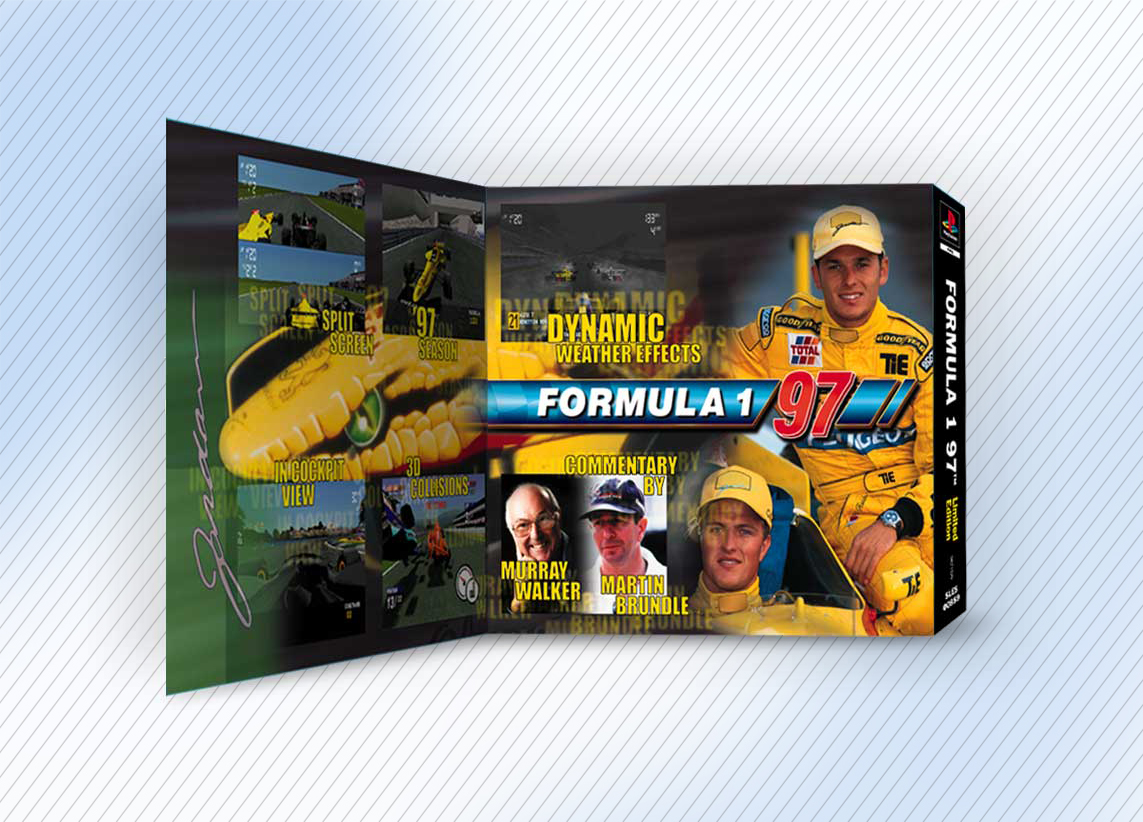 Limited edition pack design for Jordan F1 team on the Sony PlayStation.
