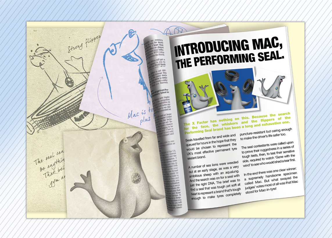 Character digital design for Performing Seal brand guidelines and promotional sales materials